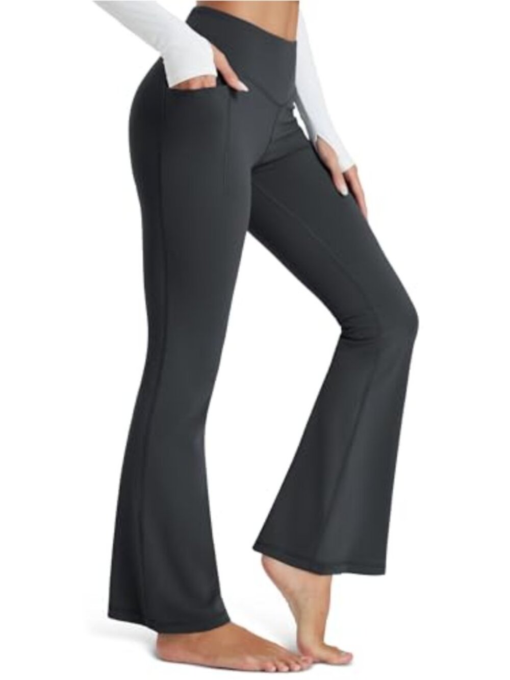 High Waist Flare Yoga Leggings with Pockets Tummy Control Bootcut Pants